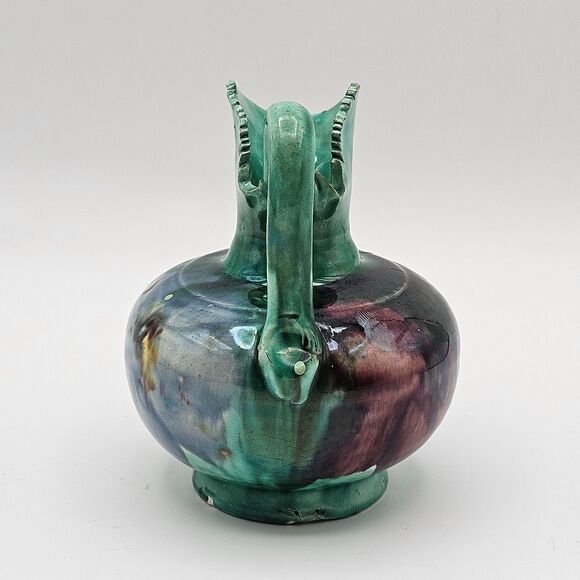 Oaxaca Mexico Dripware Ceramic Art Pottery Pitcher Flowers Green Vintage - Picture 4 of 12